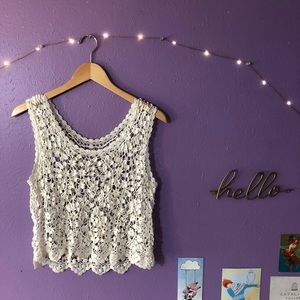 Handmade White Delicate Floral Boho Crochet Top - Possible Vintage
